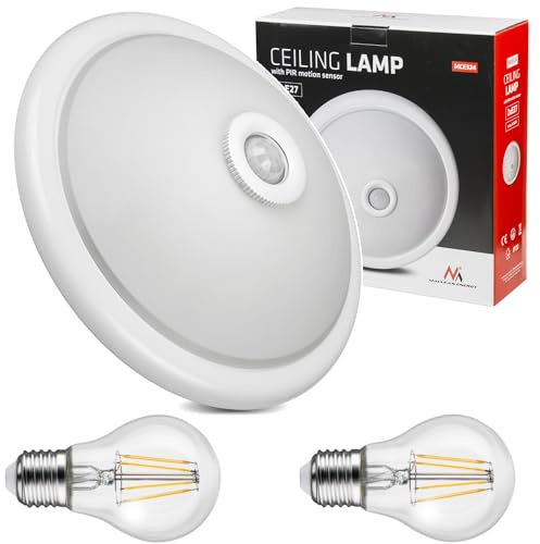 Maclean PIR Sensor Plafond, Ceiling Mounted, with LED Light Source, 2X Max. 40W, E27, 220-240V~ 50/60Hz, MCE324 + 2xMCE268
