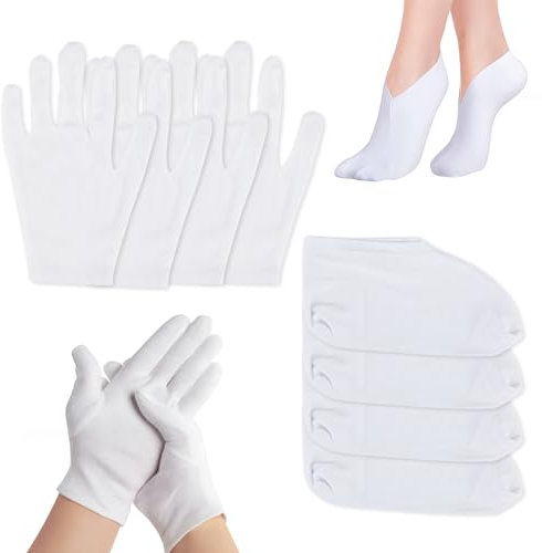 Moisturizing Socks Gloves Set, Spa Foot Moisturiser Socks Moisture Enhancing Gloves Cotton Lotion Moisturizing Socks for Overnight, Repair of Dry Hands and Feet Rough Cracked Skin (Socks+Gloves)
