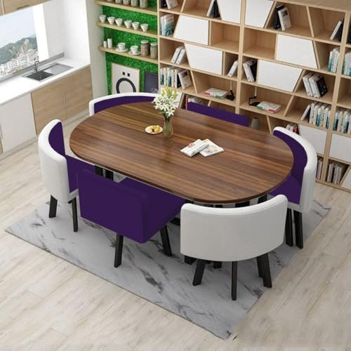 EpuzeR Oval Esstisch mit 6 Stühlen Set, 90 * 150cm Konferenztisch Meetingtisch Esszimmerset mit Tischbeine for Familientreffen Geeignet(3)