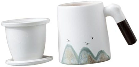 ABOOFAN Taza de Té para Infusionar Té Suelto de Cerámica Color Blanco con Infusor y Tapa Ligera Diseño Práctico en Escritorio para Amantes