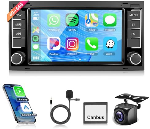 4G+64G Wireless Carplay Android 15 Autoradio für VW Touareg 2004-2011 VW Transporter T5 Multivan 2004-2009 7 Zoll Autoradio mit Android Auto Navi GPS WiFi Bluetooth FM/RDS/32 EQ/USB/SWC Rückfahrkamera