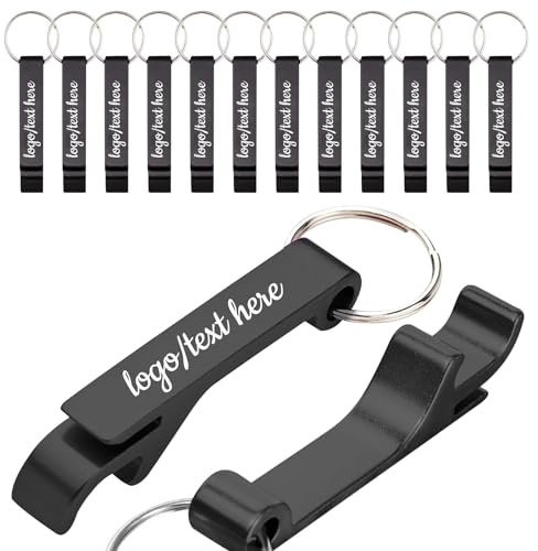48 pezzi Personalizzati Apribottiglie incisi con logo/Text, Apribottiglie Portachiavi in alluminio per birra e bevande per bomboniere, compleanni, bar, matrimoni, ospiti, anniversari, Natale (Nero)