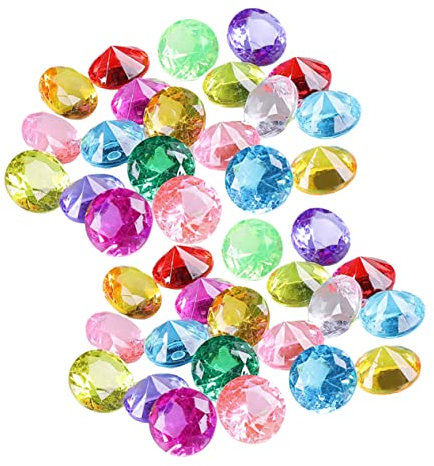 VICASKY Tauchspielzeug Tauchjuwelen für Kinder Poolspielzeuge Tauch Spielzeug Tauchsteine Diamanten Edelsteine Pool Tauchen Schatzkiste 60pcs Poolspielzeug Acryl 2 cm von 3–12 Jahren Kinderpartys