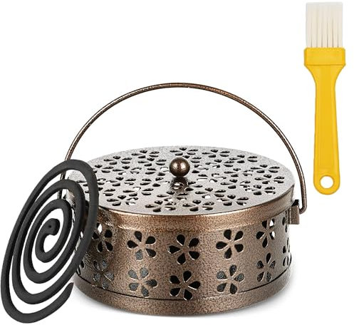 Porta Incienso Antimosquitos,Portable Mosquito Coil Holder,Mosquito Coil Holder,Porta Incienso Espiral,Quemador Incienso Caja,Soporte Incienso Metal,Soporte de Bobina de Mosquito ﻿ (Marrón)