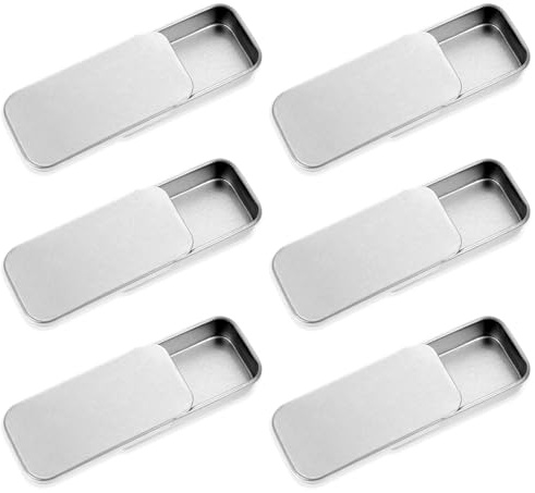 Larrel 6 Pcs Rectangular Tin Box, Mini Portable Tin Container Metal Storage Box Perfume Container Glue Containers Bushcraft Gear Tins Can Bobby Pin Holder for Home Lip Balm Storage Diy Use (Silver)