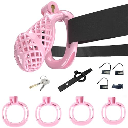 BDSMYOU Gabbia per Pene Rosa,Chastity Cage Sissy con Cintura di Castità e 4 Anelli per Testicoli,BDSM Bondagerie Accessori Sex Toys,Sexytoysys Uomo,Toys Sessuali per Uomini (L)