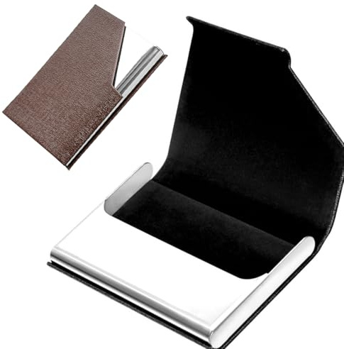 XYTAHDM Visitenkartenetui, Slim Superleichter Visitenkartenhalter, Business Name Kartenhalter, PU Leder Kartenetui, Metall Kartenetui für Damen Herren (Braun)