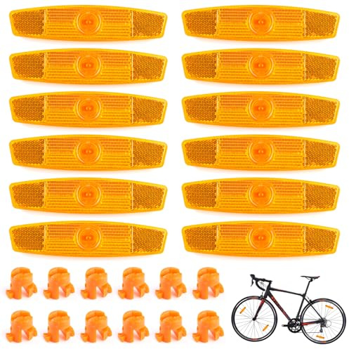 12 Pièces Vélo Route Réflecteurs,Réflecteurs Yeux de Chat,11.5x3cm Catadioptre Vélo,Rétroviseur Rayons Jaune,Reflecteur Roue Velo,Rayons de Bicyclette Multifonctions et Pratiques,pour Moto,Bicyclette