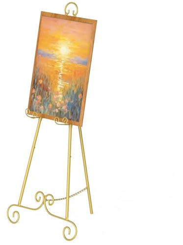 Staffelei für Beschilderung,118cm hoch,Metall große Boden stehendes Bild Staffelei,Hochzeit Poster Stand mit Kette Unterstützung,ideal für Display,Business Signage,Bilder,Kunstwerke (Gold 1pcs)