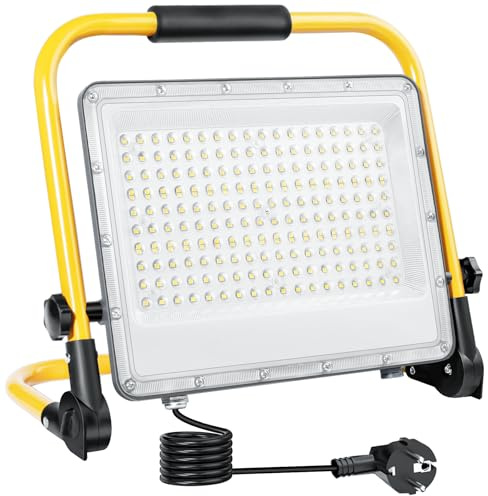 OUSIDE Faro da Lavoro LED 200W 20000 Lumen 6500K Bianco Freddo IP66 Impermeabile con Supporto Cavo 2m – Cantiere, Ristrutturazione Casa, Illuminazione Cartongesso