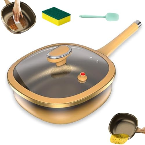 fjaldjfu Sempornai 12in Titanium Alloy Non-Stick Pot with Lid, Deep Skillet Pots with Ergonomic Handle, Multi-Purpose Frying Pan for Home Cooking Camping, Eggs Pancake Baking (1PCS-A)