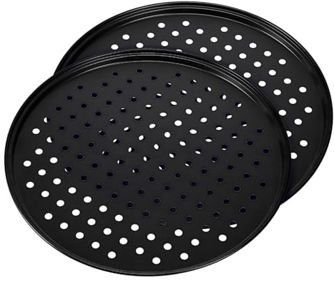 CONGARTENO 2 Pezzi Teglia Pizza Carbonio Forata Antiaderente Resistente Alta Temperatura per Cottura Uniforme e Croccante e Barbecue