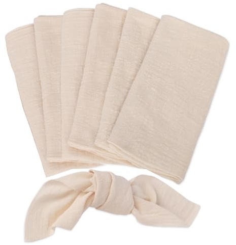 Stoffservietten Beige, 6 Stück Leinen Servietten 42x42 cm, Baumwolle Servietten, Musselin Servietten, Stoffservietten Weiß, Hochwertige Servietten Leinen