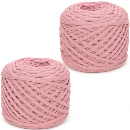 Xtrillogen 2x300g Tshirt Garn,Dicke Häkelgarn für Taschen,Baumwollgarn zum Häkeln,Chunky Yarn,Strickgarn,Textilgarn,für Gehäkelte Taschen,Körbe,Decke,Mützen,DIY-Bastelarbeiten (Dunkelrosa)
