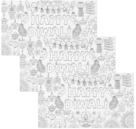Parliky 3 Pezzi Diwali Tela Colorata Fai Da Te Tela Da Colorare Poster Del Festival Indiano Divertente Per Diwali Pergamena Da Colorare Tovaglietta