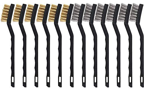COEWUR 12Pcs Mini Cepillos de Alambre Acero Inoxidable Cepillo de Latón Cepillos Metálicos Cepillo de Cerdas de Mampostería con mango curvado para Limpiar Escoria y óxido de Soldadura