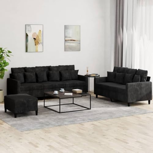 Frdhee Sofa Klein Küchensofa,3-TLG. Sofagarnitur mit Kissen Schwarz Samt,Sofabett für Wohnzimmer und Schlafzimmer