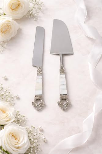 2-Piece Silver Cake Knife & Server Set Stainless Steel Wedding Cake Cutting Set, Elegant Cake Knife and Server for Celebrations, Part of Hostess Sets Serving Utensils Collection