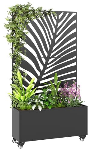 Outsunny Jardinière avec Treillis Grandes Feuilles 90x30x160cm Noir