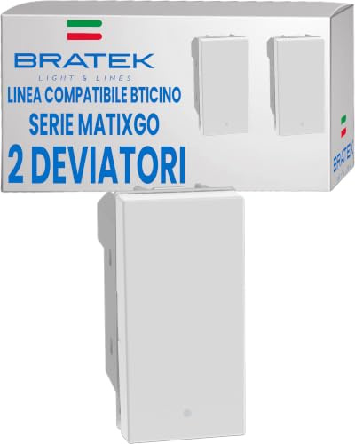 2X Deviatore Unipolare Basculante Illuminabile Compatibile BTicino MatixGo | Sostituisce Deviatore BTicino MatixGo JW4003 - Illuminabile con LED Aggiuntivo Non Incluso - Made in Europe by Bratek