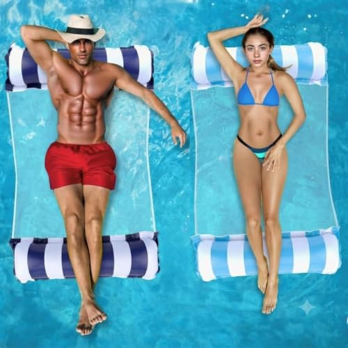 X2 Hamac Piscine Flottant ou Matelas Piscine Filet. Taille Adulte. Gonflable. Flotteurs 4 en 1 Multifonctions pour Natation, Matelas. Idéaux pour Amusement et Détente.