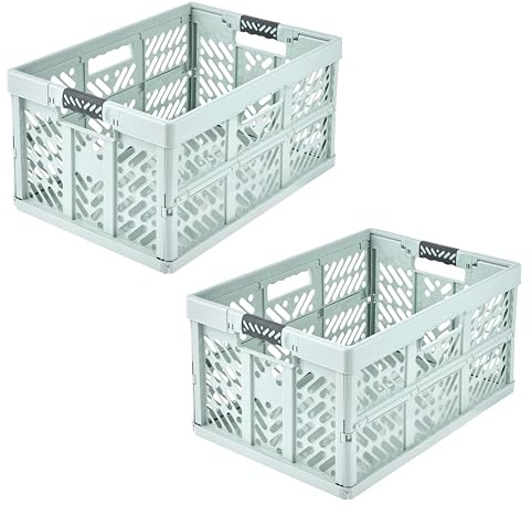 keeeper ben 2 x stabil professionell hopfällbar låda med mjuka handtag, 45 l, upp till 50 kg bärkraft, robust och lätt, 54 x 37 x 28 cm, grön (mjuk grön)