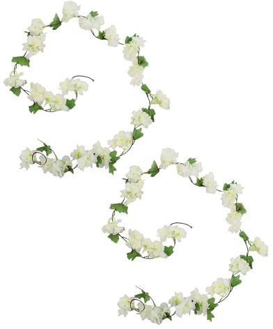 MenYiYDS 2 Stück Blumengirlande Künstlich,Girlande Kirschblüten Deko Kunstblumen Seidenblumen,Cherry Blossom Rosa Fahrrad Blumenkette Frühlingsgirlande für Hängend Outdoor(weiß)