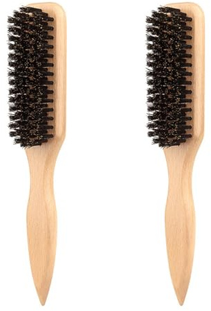 2 PCS Slick Back Hair Brush, Boar Bristle Hair Brush With Rat Tail Handle, Smoothing Brush For Flyaways And Baby Hair, Backcombing Teasing Hairbrush For Styling Beard Edge Control Women Men