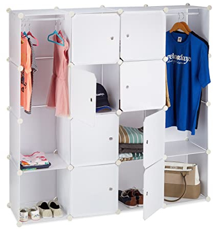 Relaxdays Garderobsplug-in system med 12 fack, stort plastgarderob 145,5 x 145,5 cm, vit