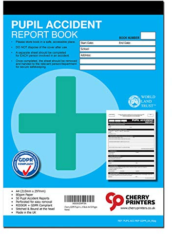 Cherry GDPR Pupil Accident Report Book A4 50 Pages