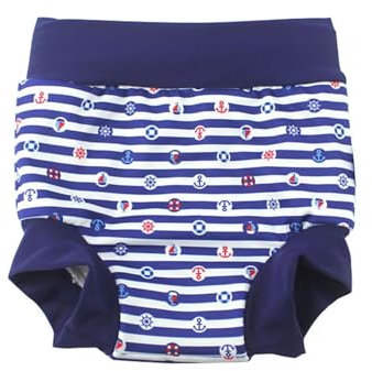 Baby Kind Schwimmen Briefs Abdeckung Windel mit hohen Taille Bauchschutz Badeshorts (Marine Streifen, 0-2 Jahre)
