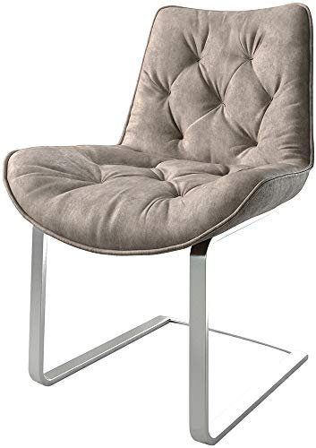 DELIFE Schwingstuhl Taimi-Flex Freischwinger flach Edelstahl Mikrofaser Taupe Vintage