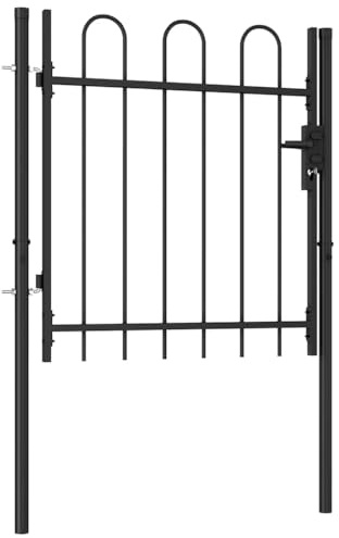 vidaXL Fence Gate Boxtel, Metal Fence Post for Outdoor Patio Backyard Lawn Landscape, Garden Gate with Arched Top, Steel 39.4x39.4 Black Single Door