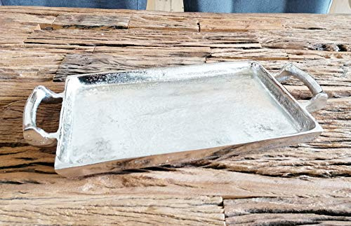 MichaelNoll Tablett Servierbrett Servierplatte Aluminium Silber Griffe Luxus XXL - Serviertablett aus Metall - Silbertablett - 42/65 / 82/112 cm (42 x 20 x 6 cm)