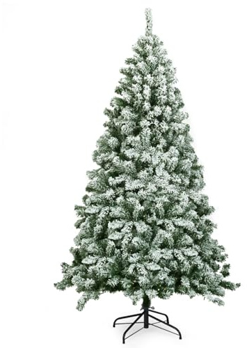GOPLUS Künstlicher Weihnachtsbaum mit Schnee, Weihnachtsbaum künstlich mit klappbarem Metallständer & PVC-Nadeln, Christbaum Tannenbaum künstlich für Feste, Partys (Schnee, 180cm)