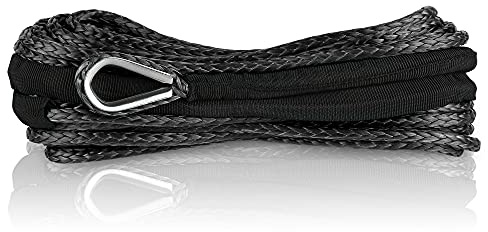 XPV SK75 1/4 x 50‘ Dyneema Synthetic Winch Rope Cable with Black Protecting Sleeve for SUV ATV UTV Vehicle Boat Car （10000LBS）(Black)