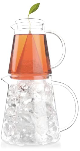 Tea Forte Tea Over Ice Steeping Tea Pitcher Set mit 2 Stück, 340 ml Glas Eistee Krug und 680 ml Krug für perfekten gekühlten Eistee, spülmaschinenfest | Stielbecher und Krug – Flash gekühlter Eistee – spülmaschinenfest – 2-teiliges Set