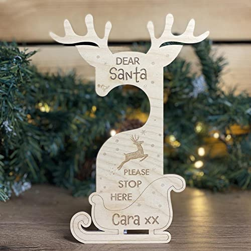 Luck and Luck Santa Stop Here Schild, Personalisierter Weihnachtsmann Türhänger Heiligabend Schild Holz Weihnachtsmann Schild Schlafzimmer Türhänger Geschenk