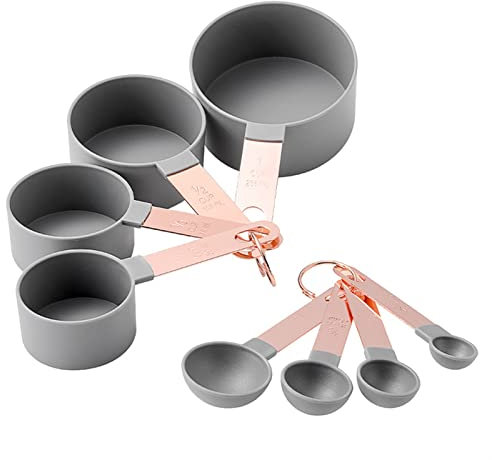 BATLAM 8pcs/set Rose Gold Measuring Spoons Cups Set Retro Baking Measuring Tools With Scale Stainless Steel Kitchen Accessories Gadgets (Color : Light Yellow) (Army Green)