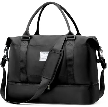 Weekender Bags for Women, Travel Duffel Bags with Shoe Compartment,Personal Item Travel Bag for Airlines, Carry on Overnight Tote Bag for Women，Black