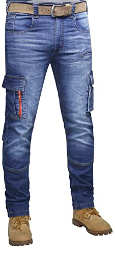 HASHOOB TRADING FZE Jeans pour Hommes Pantalons en Denim Cargo pour Hommes Jeans Multi-Poches Jeans Pantalons de Travail Homme (BLUE1-30WX32L)