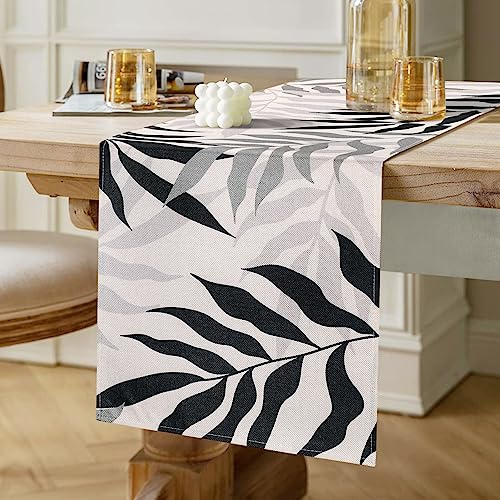 Chemin de Table Collection de Table Décoration de Table à Manger à la Maison Chemin de Table Noir Feuilles Chemin Table Tabletop Decor pour Salle à Manger Pique-Nique Mariage Banquet Fête 40x140cm