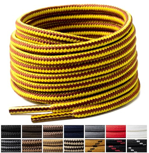 Handshop 2 par runda stövlar skosnören ø4 mm sportskor ersättning, slitstarka skosnören för arbetsskor, utomhusskor, vandringsskor, vandringsskor, kängor, Shoelaces, Ränder gyllenbrun, 180cm - 2 Paar