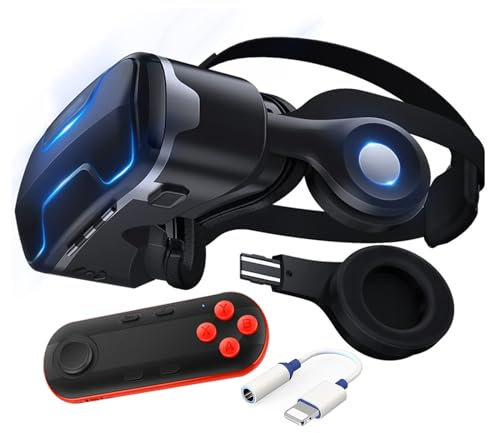 Occhiali VR 3D Visore Realtà Virtuale con Cuffie e Controller, Occhiali Virtuali 3d per Giochi e Film, VR Headset Compatibile con Tutti Gli Smartphone da 4.7-6.5 Pollici, Regali di Natale Particolari
