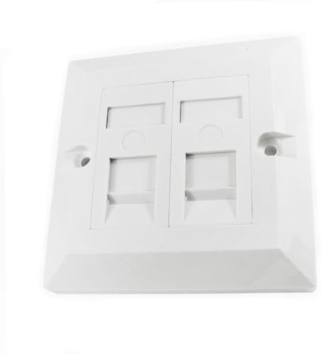 RJ45 Socket Ethernet Wall Plate Faceplate, White, 2 Ports | Cat5e, Compatible with CAT6/CAT5E/CAT7/CAT8 Network Cable, Keystone Jack Modular, UK Spec