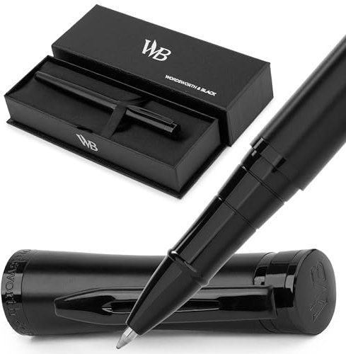Wordsworth & Black Rollerball Pen - Luxus-Stift - Komplett Schwarzer Lack, Tinten-Nachfüllung, Nachfüllbar, Geschenk für Männer & Frauen, Professionelles Schreiben, Schöne Edle Stifte