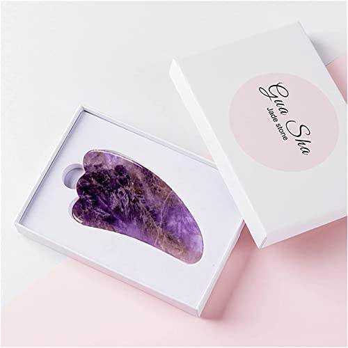 Amethyst-Rohstein, Amethyst-, Naturstein-Gesichtsroller, Gua-Sha-Werkzeug-Set, SPA, Akupunktur, Schaben, Kristall, Körper, Gesicht, Gesundheitspflege, Massage (Farbe: Lila-2) Voller Textur ( Color : P