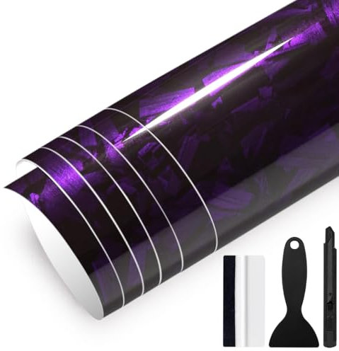 GRTHTATI 150cm x 30cm Pellicola Adhesiva Carbonio Forgiata Lucido per Auto Pellicola Wrapping Pellicola Protettiva per Interni/Esterni di Auto, Moto, Bici, Moto, Bici (Porpora Lucida, 150cm x 30cm)