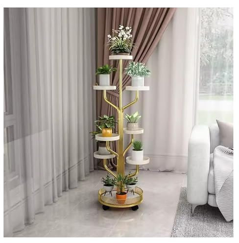 Robuster Blumentopfständer for mehrere Pflanzen, Ständer for Pflanzen im Innen- und Außenbereich, rundes Regal aus Eisen for Pflanzgefäße, Topfpflanzenhalter for den Garten zu Hause(Gold,H 130CM/51IN)