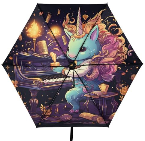 Linnyio Süßes Cartoon Fußball Einhorn Taschenschirm, UV-Schutz, Kompakter Reiseschirm, Sonnenschutz für Jungen und Mädchen
